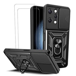 Generic ZMONE Phone Case for Xiaomi Redmi 12 4G Case with Glass Screen Protector, [2 Pack] Built Slide Camera Protection Cover,Military Heavy Duty Full Body Protective Phone Case - Black