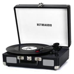 RetroAudio Vinyl Record Player 3-Speed Bluetooth Portable Suitcase Belt-Driven Record Player with 2 Built-in Stereo Speakers Vinyl Vintage Turntable Phonograph Records Player with RCA Line Out, AUX Out