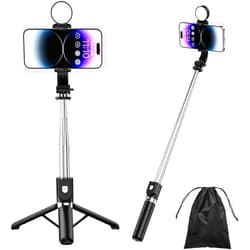 XIHAMA 43'' Selfie Stick Tripod with Light,Stable Tripod Stand with Detachable Wireless Remote,Compatible with iPhone 15 Pro Max/15 Plus/14/13, GoPro,Samsung,LG,Google Smartphones(Black with Light)