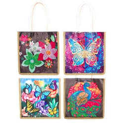 DOOSAI Diamond Painting Canvas Tote Bags 4 Pack Boho Diamond Dots Dotz Art Kits Shoulder Bags 5D DIY Handbags Handmade Gifts Reusable Shopping Bags with Handles for Women Adults(Peacock Butterflys Flower)