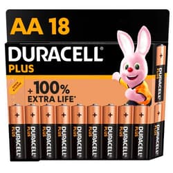 Duracell Plus AA Batteries (18 Pack) - Alkaline 1.5V - Up to 100% Extra Life - Reliability for Everyday Devices - 0% Plastic Packaging - 10 Year Storage - LR6 MN1500