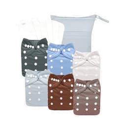 babygoal Cloth Diapers Pack of 13, Baby Reusable Washable Pocket Nappy, 6pcs Diapers+6pcs Rayon from Bamboo Inserts+Wet Bag 6FN13-MB-B