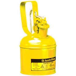 Justrite 1 Quart Type I Yellow Safety Can for Diesel with Flame Arrester, Self-Closing Lid, and Trigger Handle, Made in the USA, Galvanized Steel Flammable Storage Can, 10111