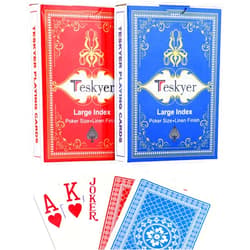 Teskyer 2 Pack Large Print Playing Cards, Poker Size Large Index Deck of Cards, Linen Finish Surface, Pattern A
