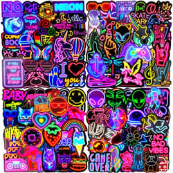 AIRNOGO Water Bottle Stickers 200 Pcs Cool Neon Sticker Pack, Stickers for Kids Adults Teens, Waterproof Vinyl Stickers for Laptop Skateboard Journal Scrapbook Notesbook Computer Phone Cup Guitar Luggage etc