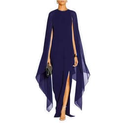 MAYFASEY Women's Elegant High Split Flare Sleeve Formal Evening Gowns Maxi Dress with Cape