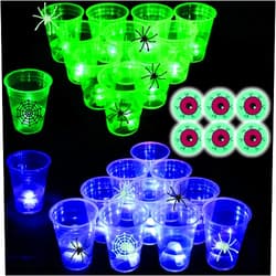 Unbrands (Eyeball) The Halloween Glow in The Dark Beer Pong Set-Light up Beer Pong Cups for Indoor Outdoor Nighttime Competitive Fun,22 Glowing Cups(11 Green &11 Blue), 6 Glowing Balls- Party Game