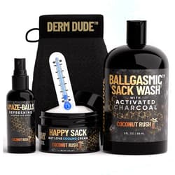 Derm Dude Mega Set - Anti-Chafing Cream, Deodorizing Spray, Wash for Men's Private Parts - Sweat Defense, Odor Control - Gifts for Husband - Coconut Rush Scent