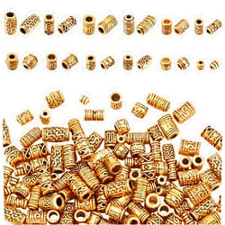 PH PandaHall 120pcs 12 Style Gold Spacers Barrel Column Tube Spacers Beads Metal Antique Spacers Beads Tibetan Alloy Loose Beads for Bracelets Necklace Jewelry Making 4~12mm