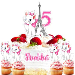Handmade 14 PCS Marie Cake Toppers Birthday Decorations, Aristocats Cake Topper & Cupcake Toppers for Birthday, Customized Name & Age, Party Supplies.