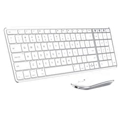 Seenda Wireless Bluetooth Keyboard and Mouse for Mac, Multi-Device Rechargeable Keyboard and Mouse Stainless Steel Full Size, Compatible with MacBook Pro/Air, iPad, iMac - White Silver
