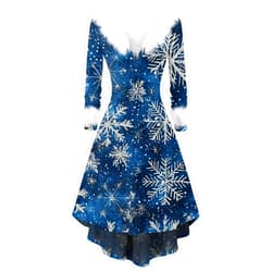 WANZZXCSL Christmas Dresses for Women 2024 Fall Plush V-Neck Casual Fit Christmas Snowflake Print Party Long Sleeve Dress