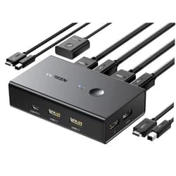 UGREEN KVM Switch 1 Monitor 2 Computers, Share 4 USB Ports, HDMI KVM Switch for Keyboard Mouse Printer to One Monitor Support 4K@60Hz, HDR, Include Desktop Controller, 2 USB Cables and 2 HDMI Cables