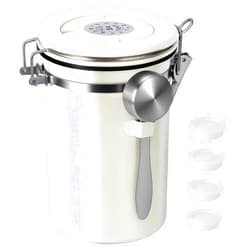 Kirecoo Stainless Steel Coffee Canister - 22OZ Airtight Coffee Bean Storage Grounds Container Holder with Date Tracker & Measuring Scoop, Kitchen Food Canister Jar for Cereal, Sugar, Tea, Flour, Gifts