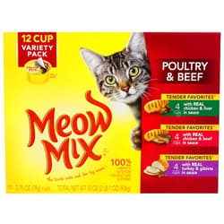 Meow Mix Tender Favorites Poultry & Beef Variety Pack, 2.75-Ounce Cups, 12-Count