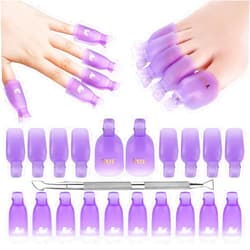 Makartt Gel Nail Polish Remover Clips Kit,With Double Ended Metal Cuticle Pusher,20 pcs Plastic Resuable Finger and Toe nail clips for removal Acrylic Nail Art Gel Polish Soak Off Cap Clip