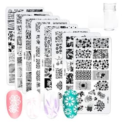 AHIER 10Pcs Nail Plates Stamping Set, AHIER 8Pcs Nail Plates 1Pcs Stamper 1Pcs Scraper Nail Art Stamper Kit Nail Image Plate Manicure Stencils Tools(Pattern Random)