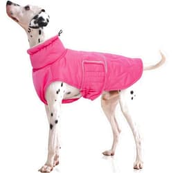 FUAMEY Winter Dog Jacket for Extra Large Dogs,Dog Cold Weather Coats,Warm Dog Jacket Water-Resistant Dog Outfit,Thick Dog Snowsuit for Labrador Golden Retriever,Pet Winter Clothing Rose Red XL