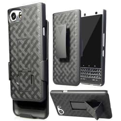 Nakedcellphone Case with Clip for BlackBerry KEYone, Nakedcellphone Black Kickstand Cover + Belt Hip Holster for BlackBerry KEYone Phone (Verizon/ATT/Sprint/Unlocked)