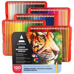 ARTEZA Watercolor Pencils, Set of 120, Water-Soluble Colored Pencils with 4 mm Break-Resistant Core, Pre-Sharpened Tips, and Metal Storage Tin for Blending, Layering, and Wet or Dry Techniques