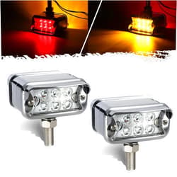 Partsam 2Pcs Dual Revolution 12 LED Marker Lights, Turn Signal Lights, Rectangular Chrome Pedestal Lights, Front Bumper Lights Replacement for Peterbilt Kenworth Freightliner