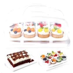 HANSGO Cake Carrier with Lid, White Cake Holder Cupcake Container for 12 Cupcakes 2 in 1 Portable Dessert Container for Cake Pie Muffin Cobbler