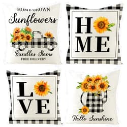 UBING Sunflower Pillow Covers 20x 20 Set of 4 Summer Decorative Rustic Buffalo Plaid Farmhouse Thorw Pillow Covers for Spring Summer Indoor Outdoor Sofa Living Room Paito Décor (20x 20)