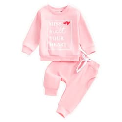 BeQeuewll Baby Girl Valentines Day Outfit Long Sleeve Heart Print Sweatshirt Jogger Pants 2Pcs Baby Girls Valentine Clothes