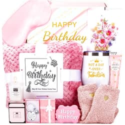 BaiCai Birthday Gifts for Women, Happy Birthday Gifts for Her, Mom, Sister, Best Friend, Girlfriend, Coworker, Wife Bday Gift Ideas, Unique Relaxing Spa Birthday Gift Basket for Women Care Package w/Blanket
