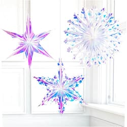 Vomika 3PCS Iridescent Decoration Ornaments Hanging Decorations, Iridescent Snowflakes Fan, Starry Snowflake, Hexagram Stars Garland for Home Decorations Wedding Birthday Christmas Parties, Vomika