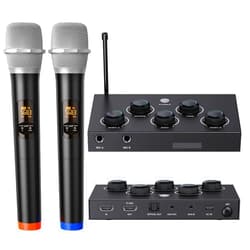 Rybozen DIGITNOW!Portable Karaoke Microphone Mixer System Set, with Dual UHF Wireless Mic, HDMI-ARC/Optical/AUX & HDMI In/Out in Singing Receiver for Smart TV, PC, KTV, Home Theater, Amplifier, Speaker