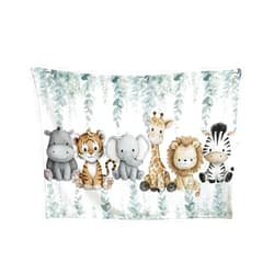 HawSkgFub Safari Jungle African Animal Eucalyptus Leaf Baby Blanket Boy Shower Gift, Elephant Giraffe Lion Flannel Fleece Nursery Bed Receiving Swaddle Soft Newborn Infant Toddler Crib Bedding 30 x 40