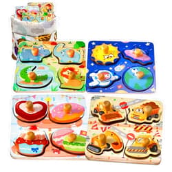 Zeoddler Wooden Puzzles for Toddlers, 4 Pcs Peg Puzzles for Kids 2-4, Preschool Learning Puzzles for 2 3 Years Old, Learning & Educational Puzzle for Boys, Girls