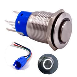 URTONE Momentary Push Button Switch, URTONE UR198, 1NO1NC Stainless Steel Shell with 24V White LED Ring Suitable for 19mm 3/4