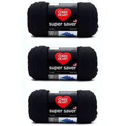 Red Heart Super Saver Black Yarn - 3 Pack of 198g/7oz - Acrylic - 4 Medium (Worsted) - 364 Yards - Knitting/Crochet