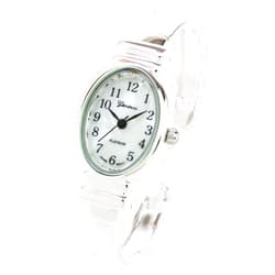 STC Silver Small Size Oval Face Metal Band Geneva Women's Bangle Cuff Watch