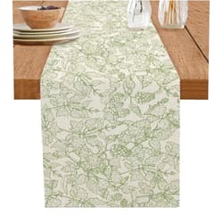 PIEPLE Green Flower Leaf Table Runner-Cotton Linen- 72 Inch Holiday Dresser Scarves, Vintage Farmhouse Botanical Tablerunner for Kitchen Coffee/Dining Bedroom Home Living Room Dinner Scarf Décor 18x72