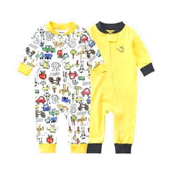 SUYEORLI Baby 2 Pack Footless Pajamas Romper Cotton Long Sleeve 2 Way Zipper Printing Embroidery Jumpsuit Sleep and Play