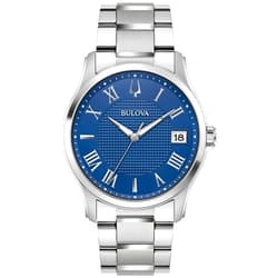 Bulova Men's Classic Wilton 3 Hand Silver Stainless Steel Watch, Blue Dial, 3 Hand Style: 96B386