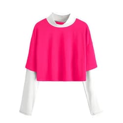 SweatyRocks Women's Color Block Butterfly Print Striped Long Sleeve Crop Top T Shirt
