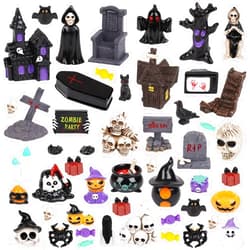 CCINEE 48pcs Halloween Mini Resin Figurines for Crafts, Miniature Skull Ghost Pumpkin Figures to Hide Tiny Village Collections Bulk for Holiday Party Favor Table Indoor Garden Dollhouse Decorations