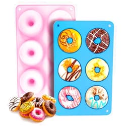 PaWuKi Silicone Donut Pan, Non-Stick Mold, Donut Mold for 6 Full-Size Baking Perfect Shaped Doughnuts - Cake Biscuit Bagels (pinkblue-2pack)