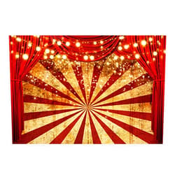 Funnytree 7x5ft Golden Glitter Red Curtain Halloween Photography Backdrop Circus Carnival Sparkle Stripes Background Baby Shower Birthday Party Portrait Cake Table Decor Banner Photo Booth Props