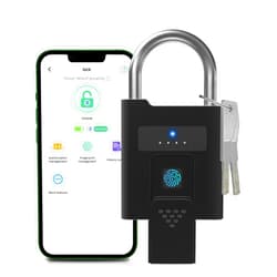 Dhiedas Fingerprint Padlock - Bluetooth APP Padlock with Key Backup, Smart Biometric Keyless Heavy Duty Outdoor Waterproof Gate Lock for Fence, Pool, Shed, Storage, Gym Locker