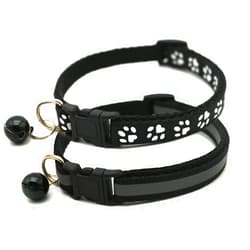 YOUALSO Black Cat Collar with Bell, 2-Pack Basic & Reflective Puppy Collar with Bells for XXS Xs Small Pet Dogs Boy Tiny Kitten Male Animal, Neck 7-12 inch