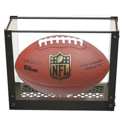 J JACKCUBE DESIGN Acrylic Football Display Case, Clear Storage Case Box with Metal Mesh Base for Football Sport Memorabilia Ball Holder Stand -MK810A