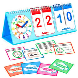 Torlam Learning Clock Flip Chart Colorful Analog & Digital Telling Time Teaching Clock for Kids, Math Manipulatives 1st 2nd Grade Homeschool Supplies Kindergarten Preschool Learning Activities Games