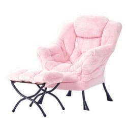 Welnow Lazy Chair with Ottoman, Modern Lounge Accent Chair with Armrests and a Side Pocket, Leisure Upholstered Sofa Chair Set, Reading Chair with Footrest for Small Space, Corner Chair