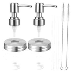 FdcLixuvol 2 Packs Soap Dispenser Pumps and Lids for Regular Mouth Mason Jar Stainless Steel Soap Dispenser Pump Lid Replacement Accessories Silver Lotion Dispenser Soap Pumps for Kitchen Bathroom Farmhouse