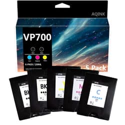 AQINK VP700 VP 700 VIP700 VIP 700 Ink Cartridges Set : 5 Pack Replacement for VIP Color Label Inkjet 700 Printer High Yield 65,000 Pages (5-Pack, 5 × 65,000 Pages)